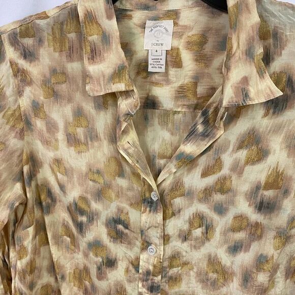 J.Crew The Perfect Shirt Watercolor Leopard Print size 4 - Picture 3 of 7